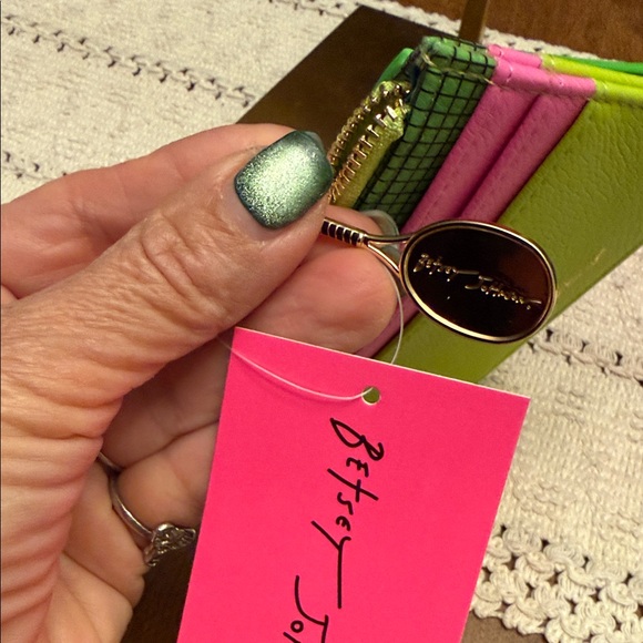 Betsy Johnson Tennis Court Green & Lime Small Wallet with Racket Accents - Picture 4 of 8